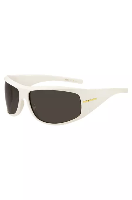 Mask-style sunglasses in white with gold-tone hardware
