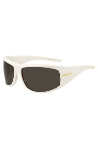 Weiße Sonnenbrille im Masken-Stil mit goldfarbenen Metalldetails, Weiß