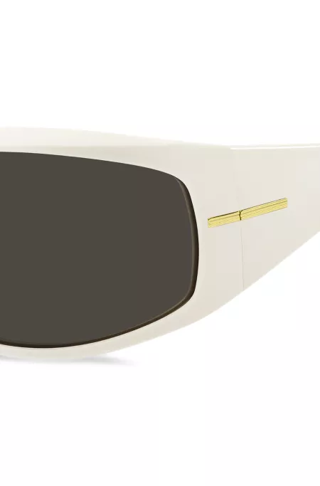 Mask-style sunglasses in white with gold-tone hardware