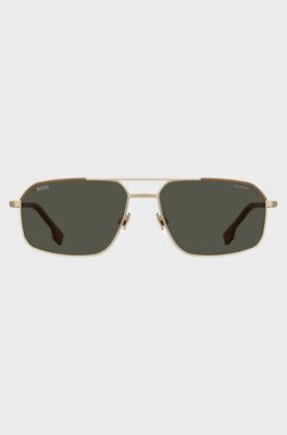 Limited-edition Italian-crafted sunglasses with leather trims, Gold