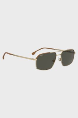 Limited-edition Italian-crafted sunglasses with leather trims, Gold