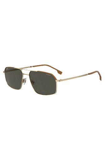 Limited-edition Italian-crafted sunglasses with leather trims, Gold