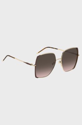 Lunettes de soleil en acier marron et dor&eacute;, Or