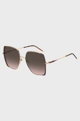 Lunettes de soleil en acier marron et dor&eacute;, Or