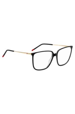 Black-acetate optical frames with gold-tone temples, Black
