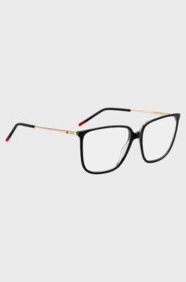 Black-acetate optical frames with gold-tone temples, Black