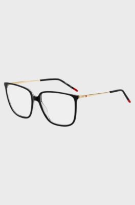 Black-acetate optical frames with gold-tone temples, Black