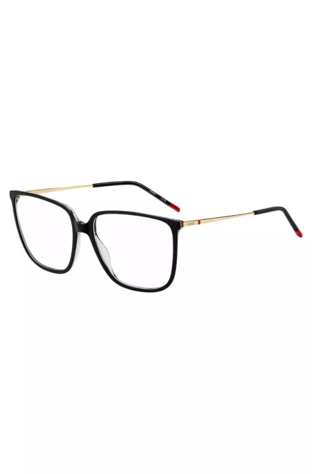 Black-acetate optical frames with gold-tone temples