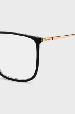 Black-acetate optical frames with gold-tone temples, Black