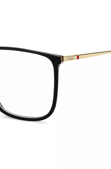 Black-acetate optical frames with gold-tone temples