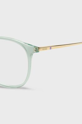 Aqua-acetate optical frames with gold-tone temples, Light Blue