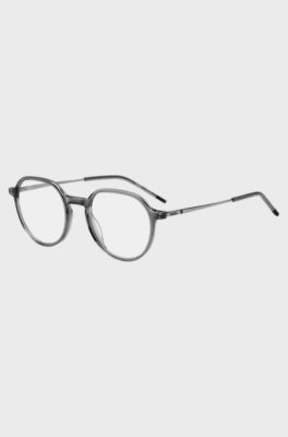Montura para gafas graduadas de acetato gris con patillas de metal, Gris