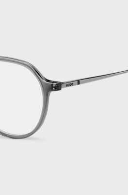 Montura para gafas graduadas de acetato gris con patillas de metal, Gris