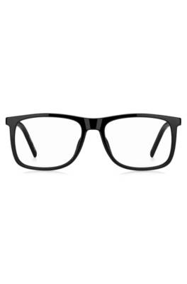 Black optical frames with patterned temples