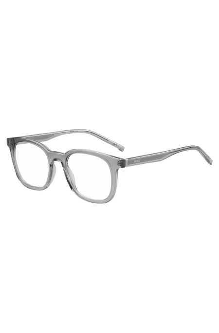 Grey optical frames with silver-tone accents