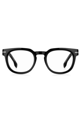 Monture optique en acétate noir avec charnières argentées