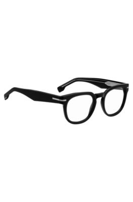 Black-acetate optical frames with silver-tone hinges, Black