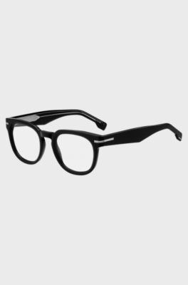 Black-acetate optical frames with silver-tone hinges, Black