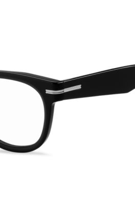 Black-acetate optical frames with silver-tone hinges, Black