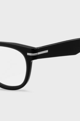Black-acetate optical frames with silver-tone hinges, Black
