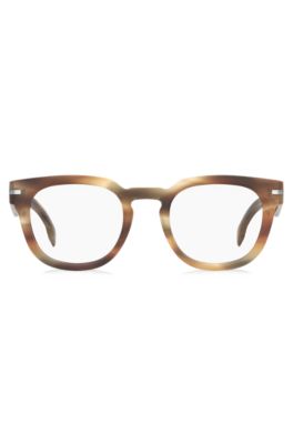 Patterned-acetate optical frames with silver-tone hinges, Brown