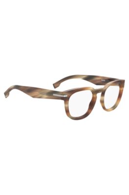 Patterned-acetate optical frames with silver-tone hinges, Brown