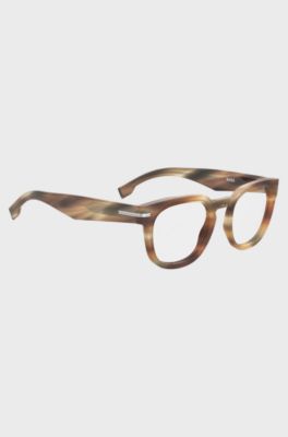 Patterned-acetate optical frames with silver-tone hinges, Brown