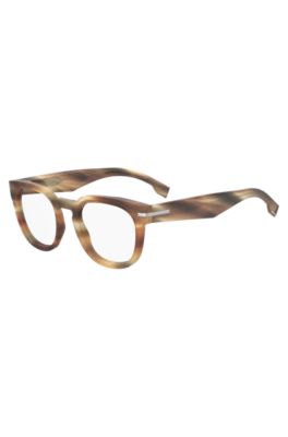 Patterned-acetate optical frames with silver-tone hinges, Brown