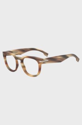 Patterned-acetate optical frames with silver-tone hinges, Brown