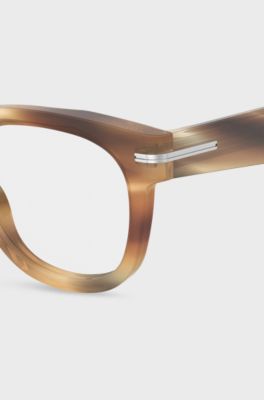 Patterned-acetate optical frames with silver-tone hinges, Brown