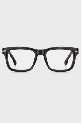 Occhiali da vista in acetato grigio con terminali a motivi, Nero