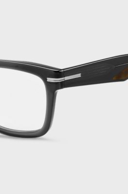 Occhiali da vista in acetato grigio con terminali a motivi, Nero