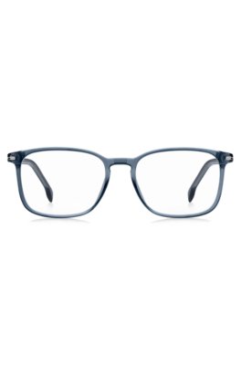 Monture optique en acétate bleu avec charnières argentées