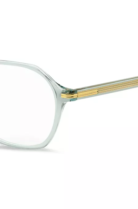 Monture optique en acétate bleu-vert avec branches dorées