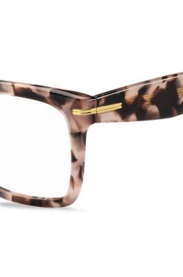 Pink-Havana optical frames with gold-tone hinges, Patterned