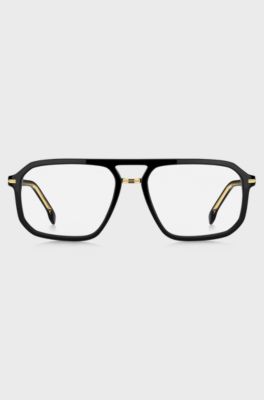 Black-acetate optical frames with gold-tone trims, Black