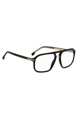 Black-acetate optical frames with gold-tone trims, Black