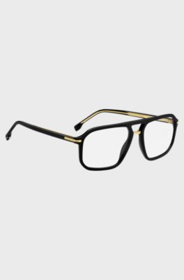 Black-acetate optical frames with gold-tone trims, Black