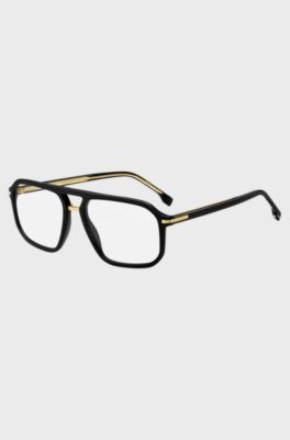 Black-acetate optical frames with gold-tone trims, Black