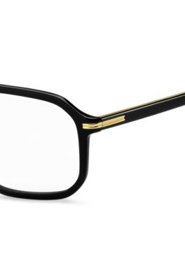 Black-acetate optical frames with gold-tone trims, Black