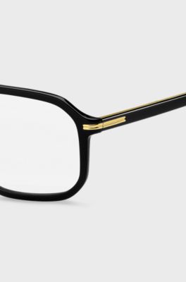 Black-acetate optical frames with gold-tone trims, Black