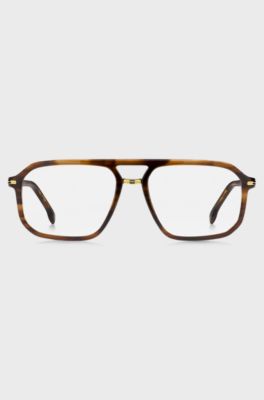Brown-horn optical frames with gold-tone hinges, Brown