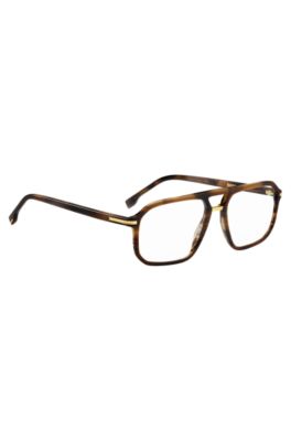 Brown-horn optical frames with gold-tone hinges, Brown
