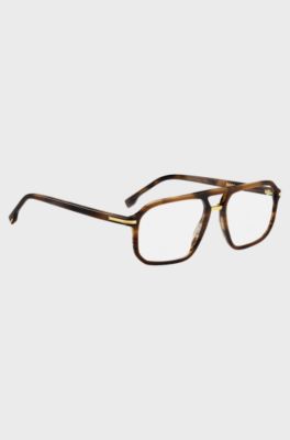 Brown-horn optical frames with gold-tone hinges, Brown