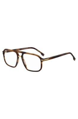 Brown-horn optical frames with gold-tone hinges, Brown