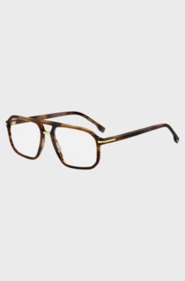 Brown-horn optical frames with gold-tone hinges, Brown