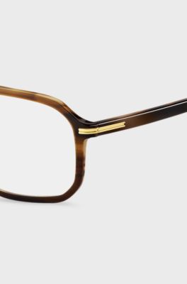 Brown-horn optical frames with gold-tone hinges, Brown