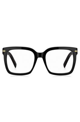 ブラックアセテート メガネフレーム ゴールドトーンヒンジ, ブラック