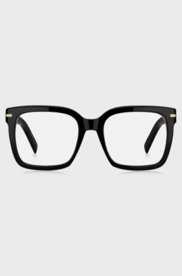 Occhiali da vista in acetato nero con cerniere color oro, Nero