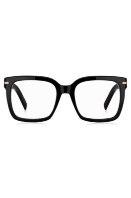 Monture optique en acétate noir avec charnières dorées